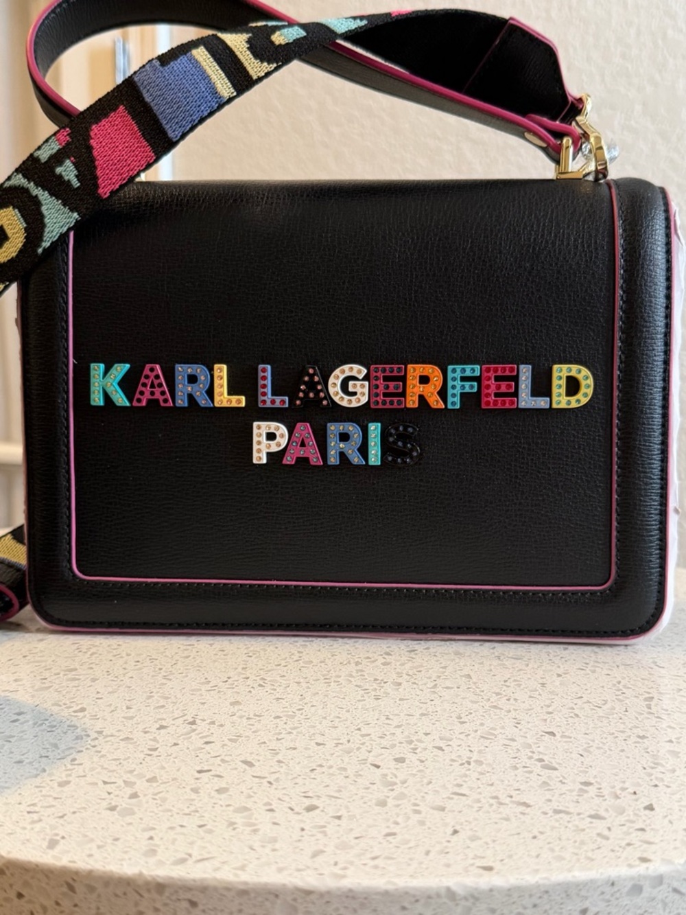Karl Lagerfeld Black Crossbody with Multicolor Logo and Strap - Picture 2 of 7